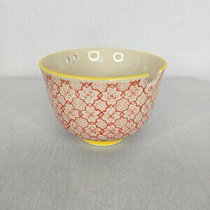 World Market Red Pattern Ceramic Noodle Bowl with Chopsticks Holder | EUC